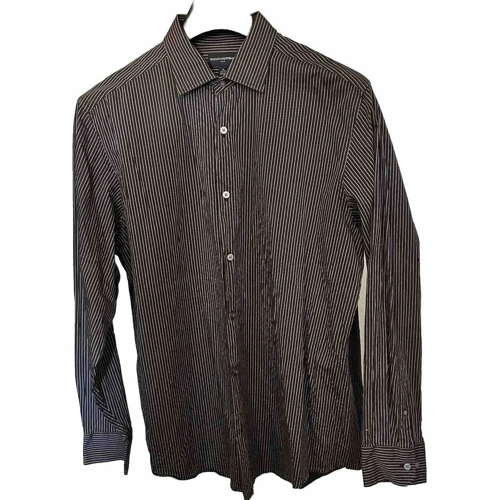 Banana Republic Mens Shirt XL-Large 17-17 1/2 Striped Brown Button Down